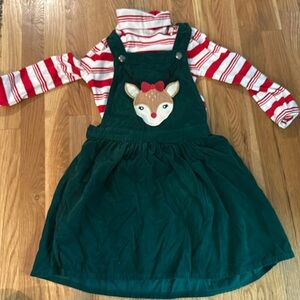 Gymboree corduroy bib dress and candy can striped turtleneck